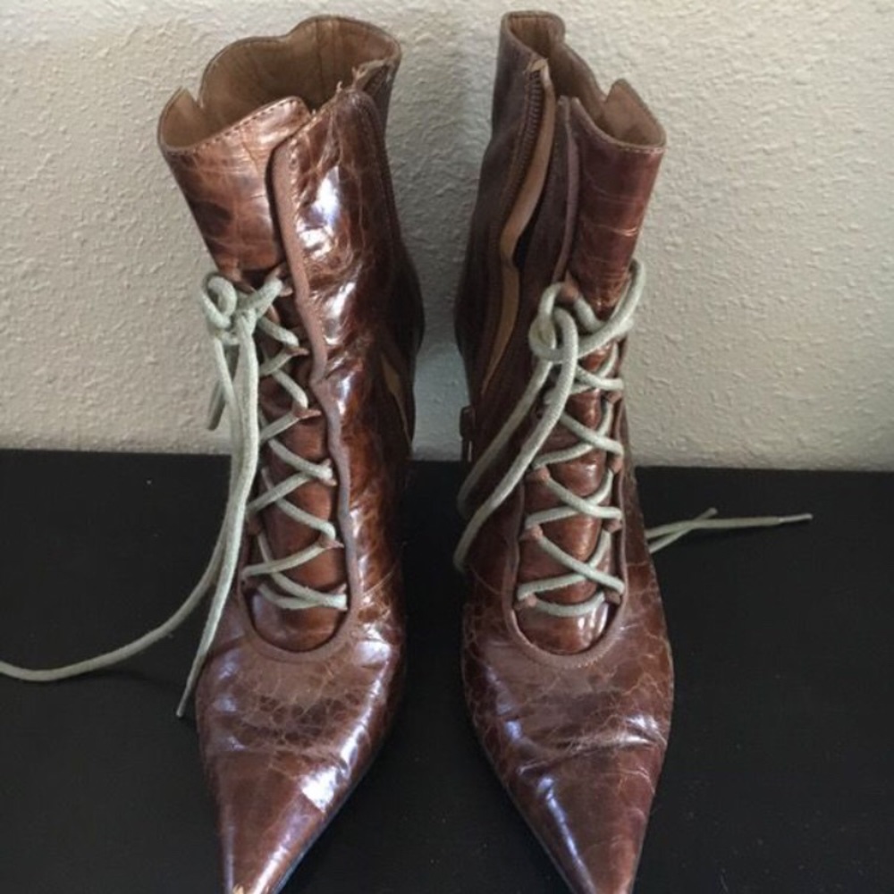 Brown leather ankle boots